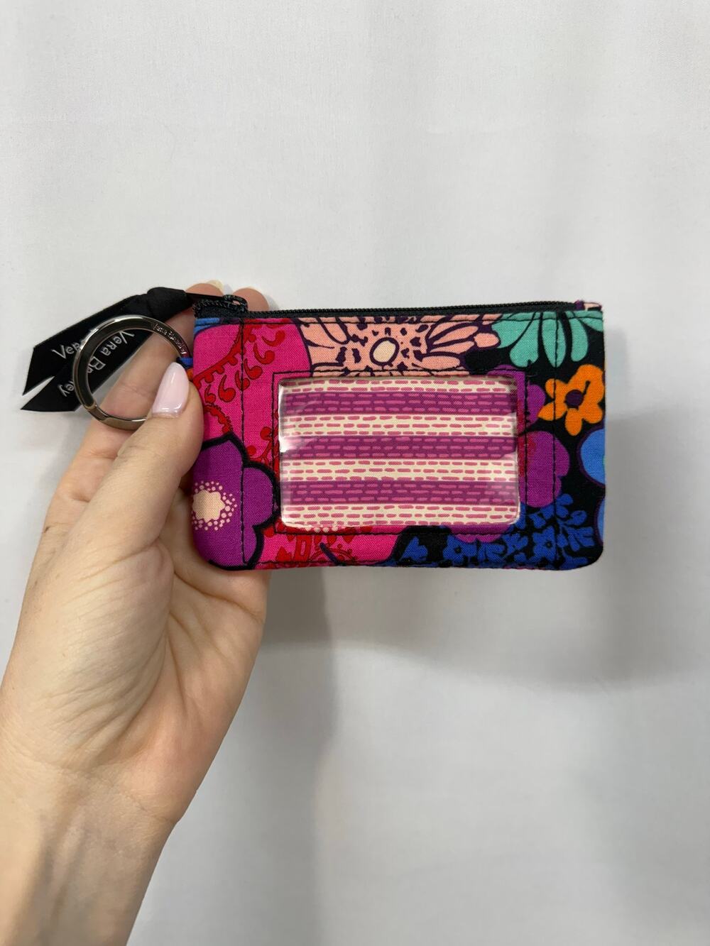Vera Bradley Wristlet Zip ID Case Discontinued Print Top Zip Key King Purple